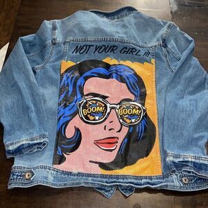 Gianni Bini Boom Not your girl Graphic Denim Jacket Ladies Large
